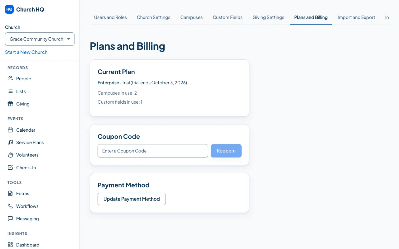 Plans and Billing.