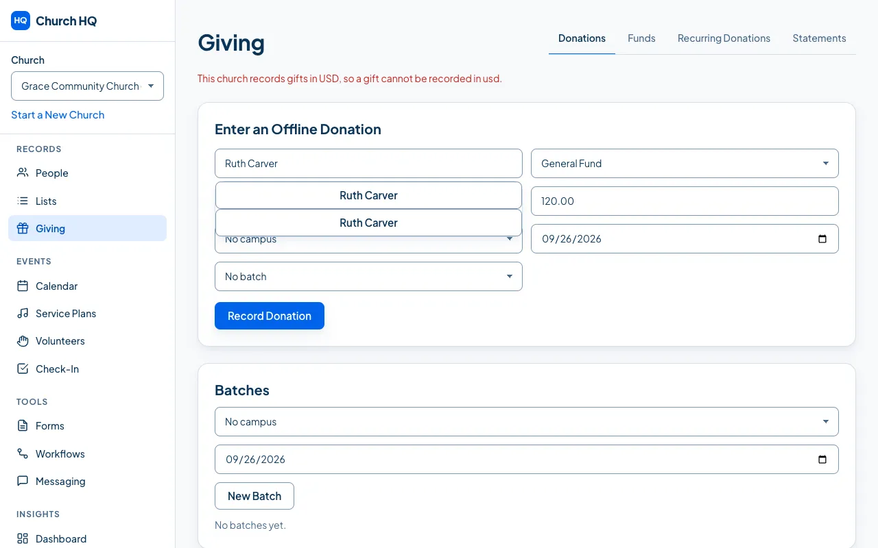The list of donations.