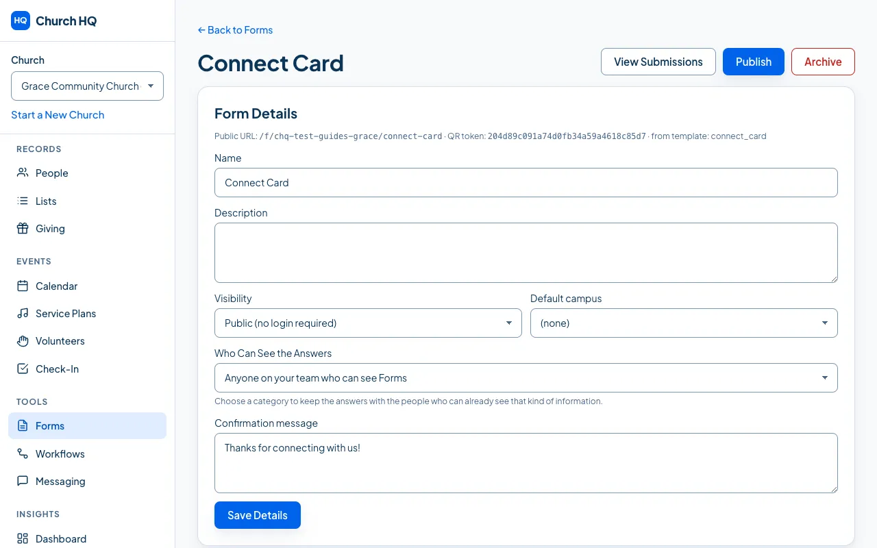 A form’s own screen.