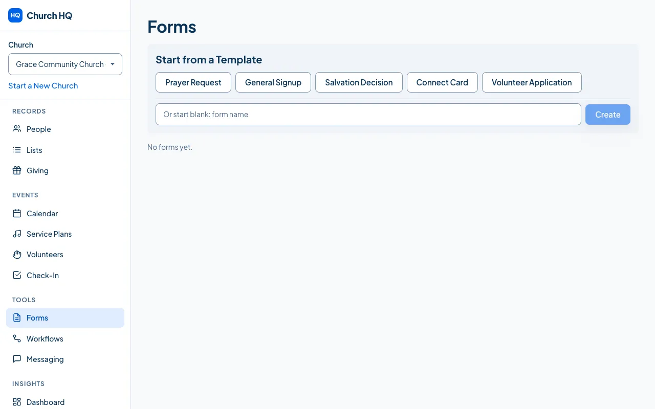 The Forms screen.