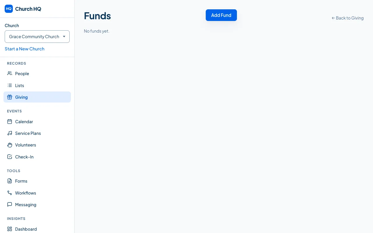 The Funds tab before any funds exist.