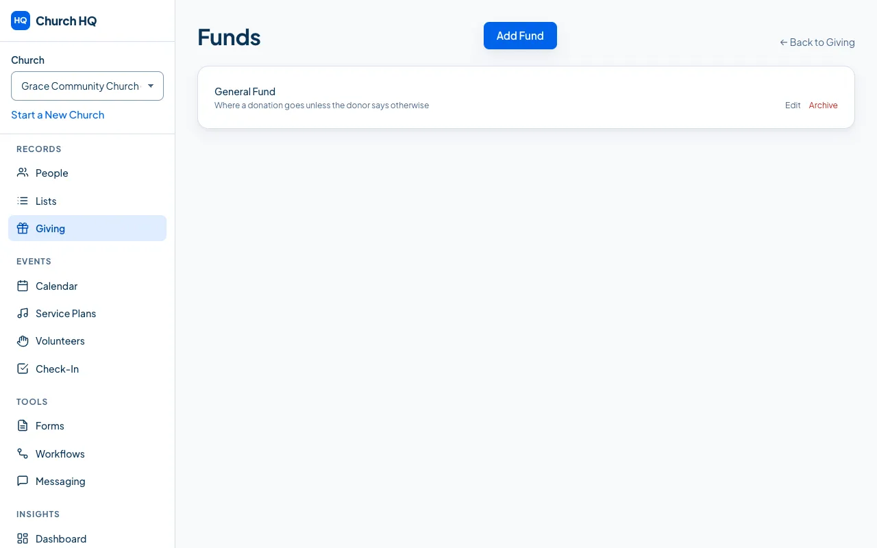 The Funds tab with a fund in it.