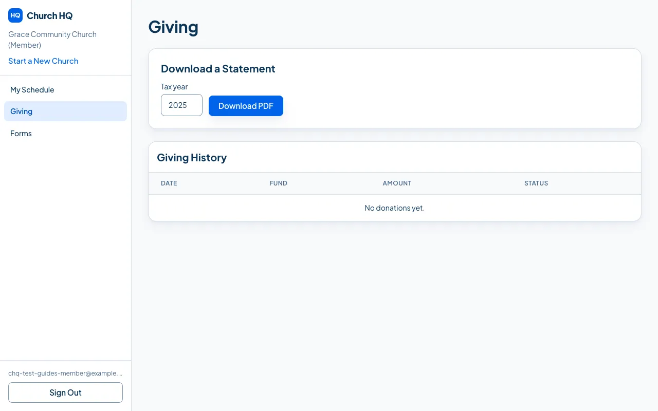Giving in the Member Portal.