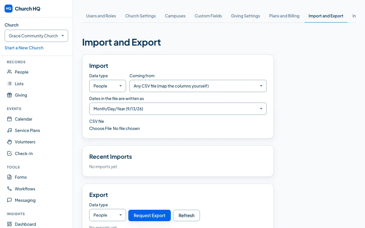 The Import and Export tab.