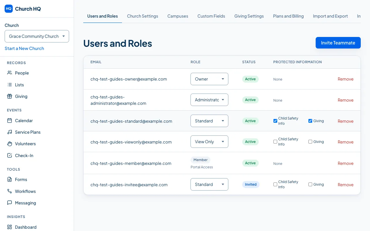 The Users and Roles list, with the new teammate showing as Invited.