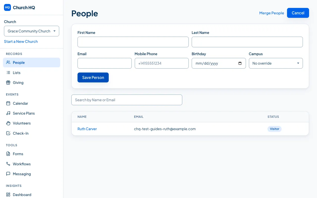 The People list with the new person in it.