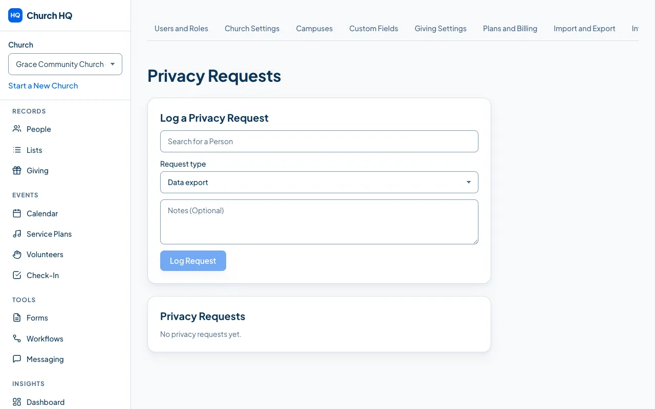 The Privacy Requests tab.