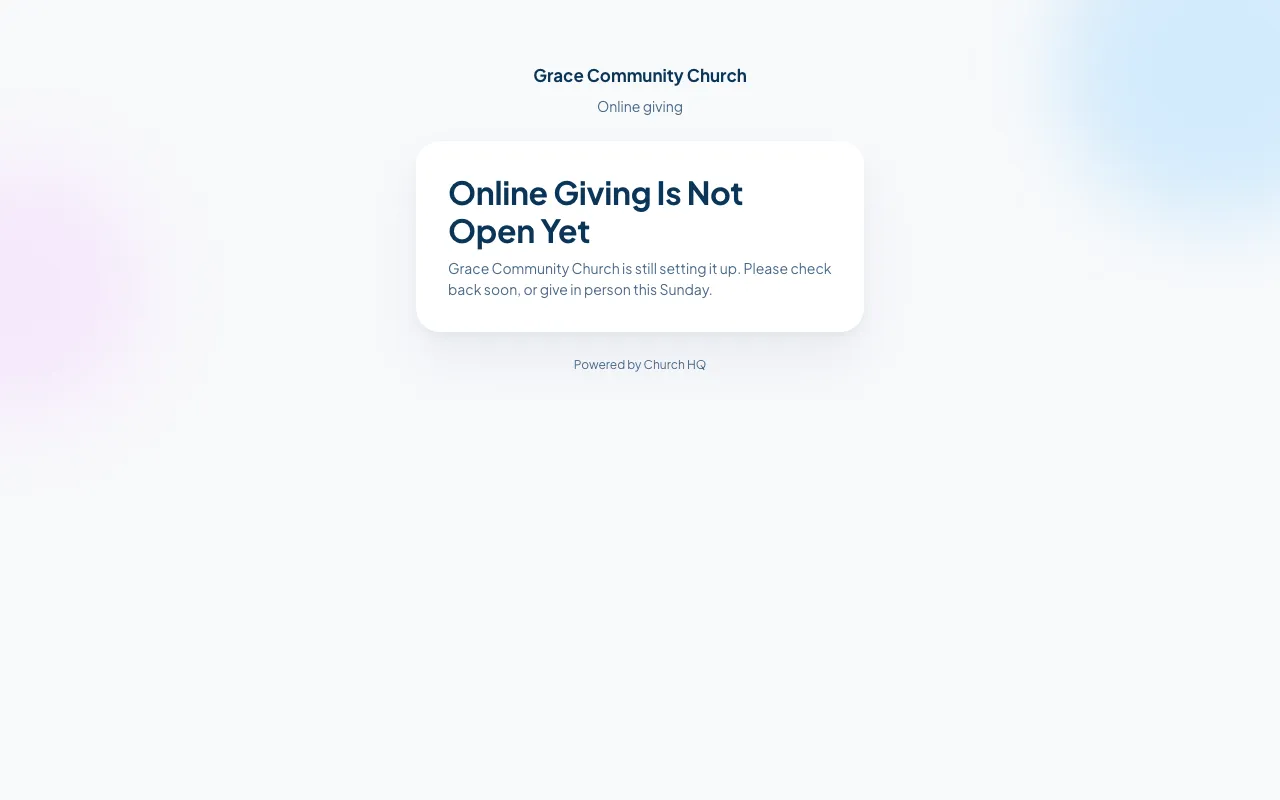The public giving page before Stripe is connected.