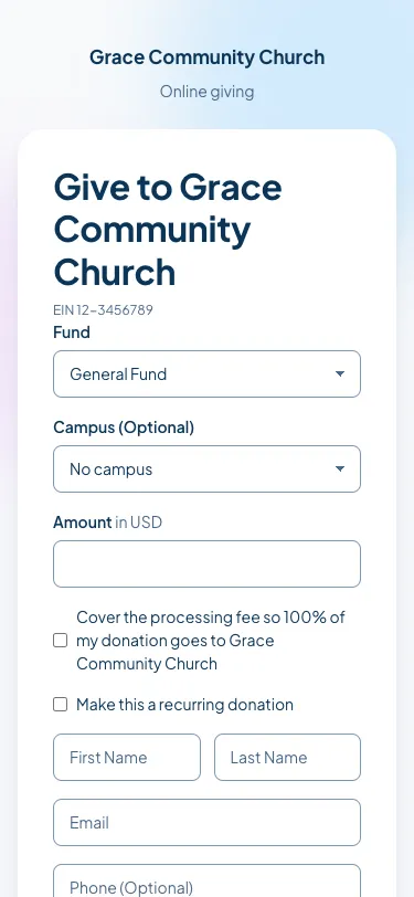 The giving page on a phone.