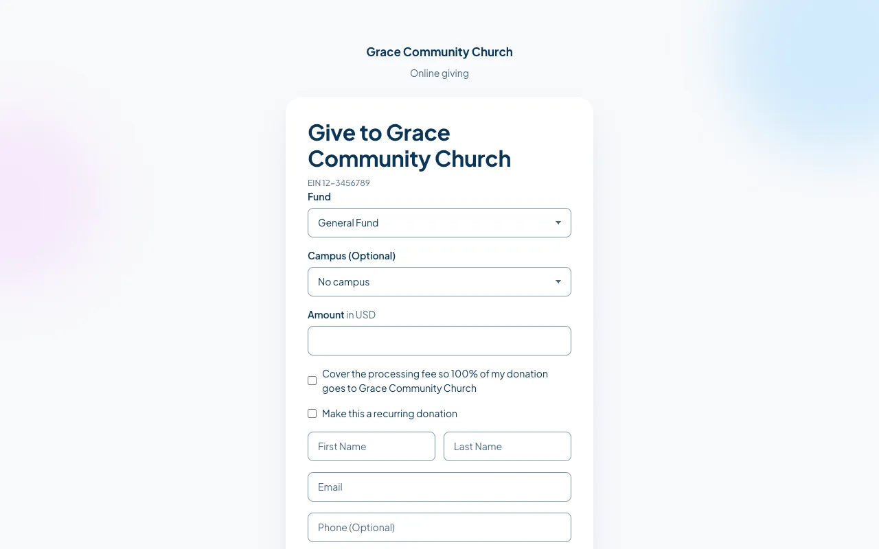 A church’s public giving page.