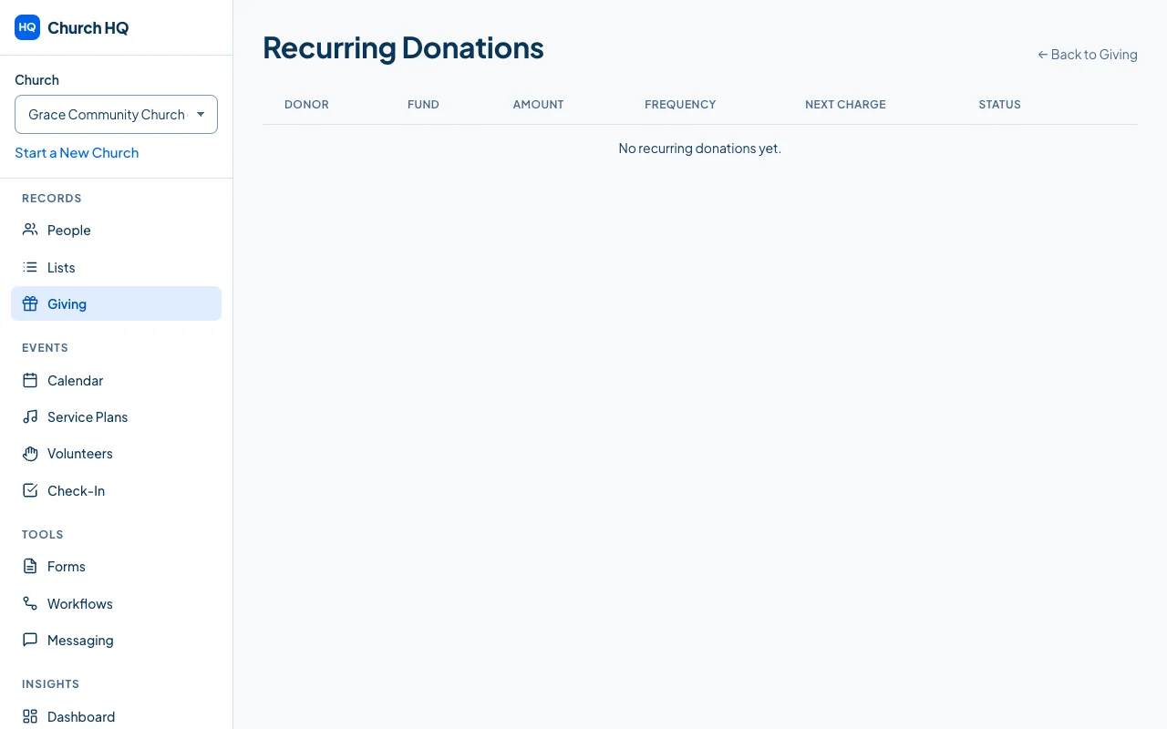The Recurring Donations tab.