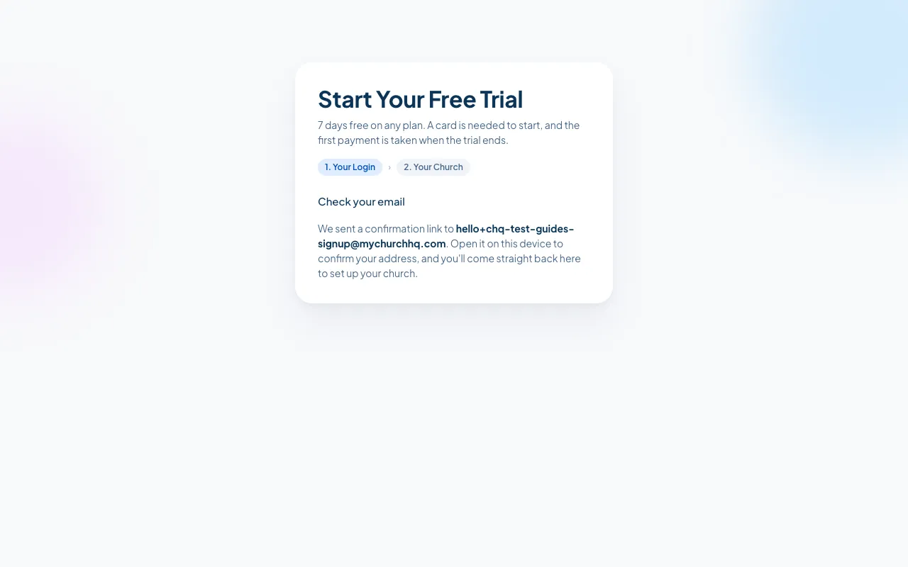 The signup screen saying Check your email.