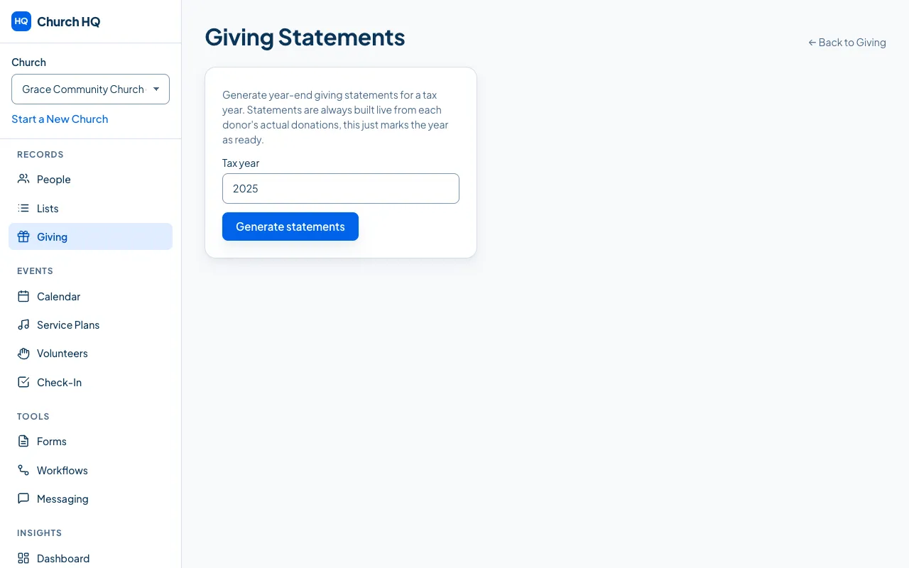 The Giving Statements tab.