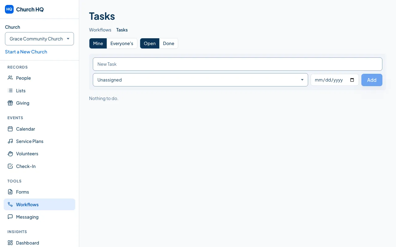 The Tasks screen.