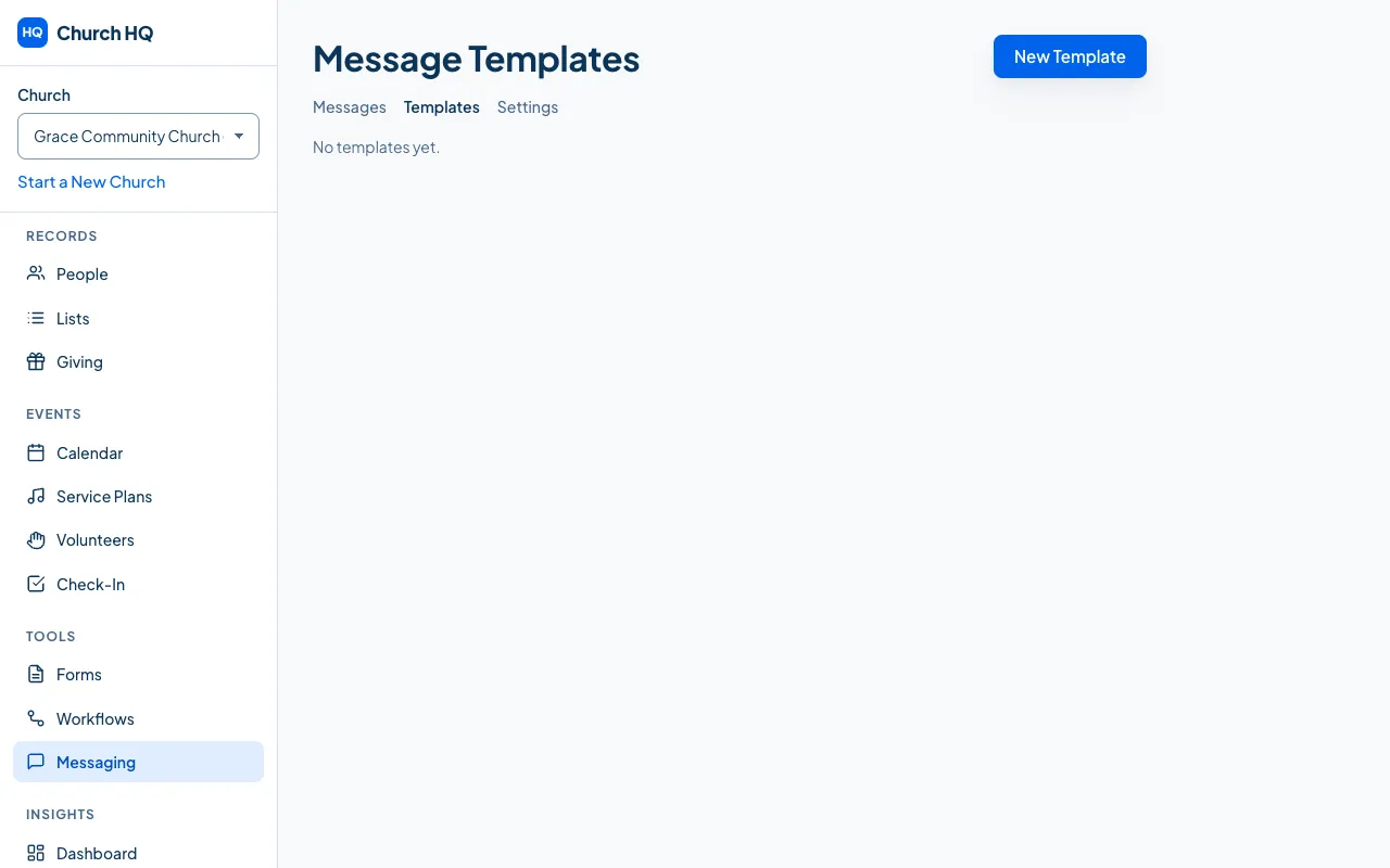 The Message Templates screen.