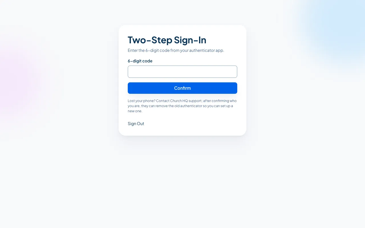 The Two-Step Sign-In screen asking for the 6 digit code.