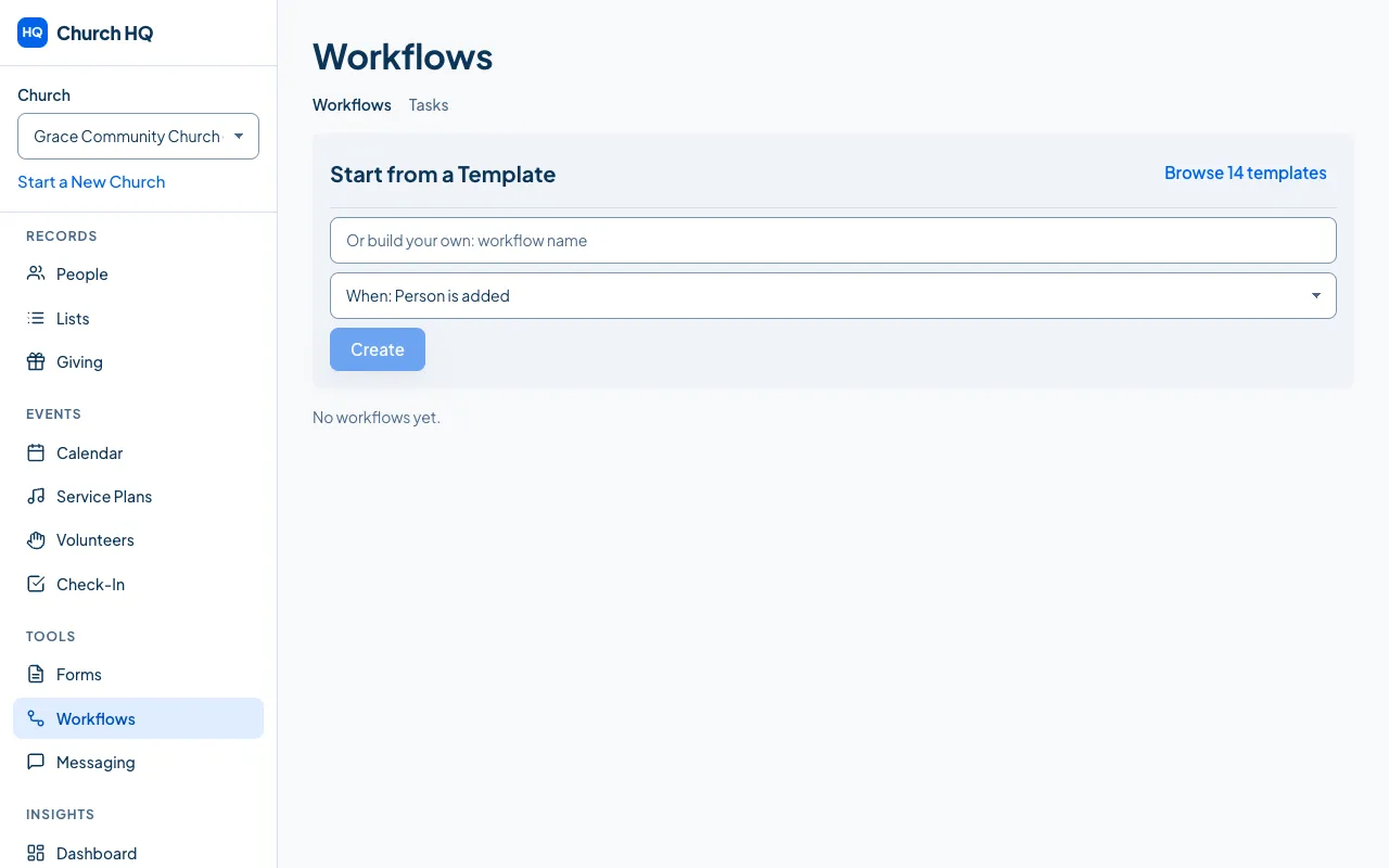 The Workflows screen.